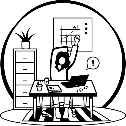 Lazy Female worker doing Overhead reach latissimus stretch concept, Seated Lat Stretch vector icon design, White Collar Fatigue symbol Sedentary lifestyle sign office syndrome scene stock illustration