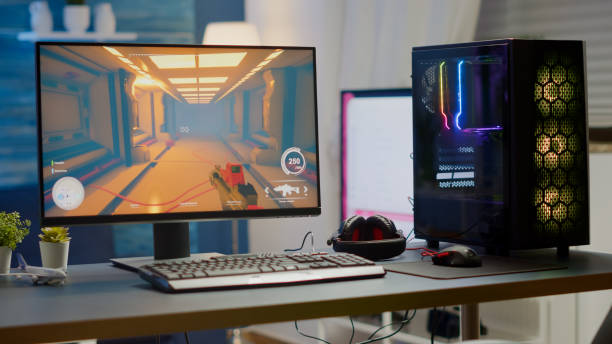 istock Professsional gaming empty room studio with RGB powerful compute 1811525918