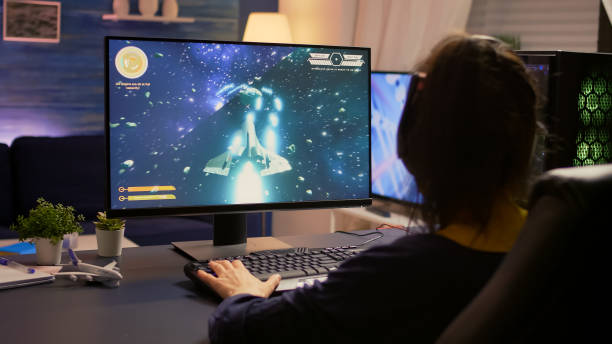istock Player sitting on gaming chair and start playing 1811529387