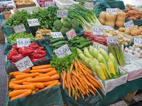A vegetable stall at Queen Victoria Market in Melbourne, Australia.