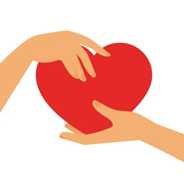 Vector illustration of Female hands hold red heart.
