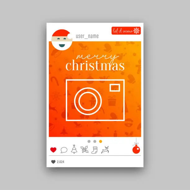 Vector illustration of Photo frame with Christmas theme for social media designs. Post template framework. Insert your picture