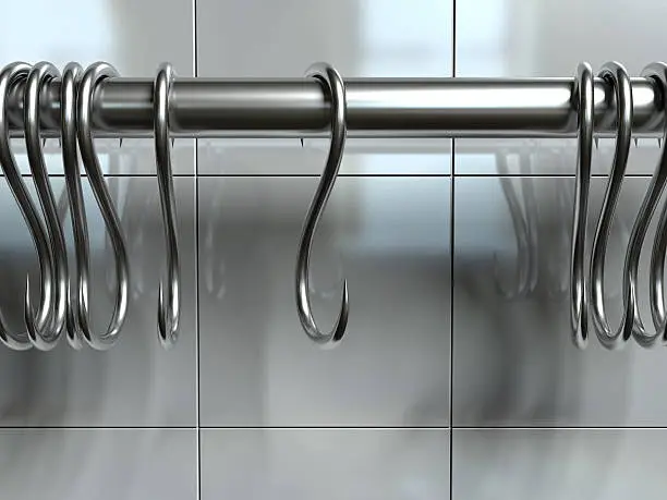 Rather disturbing looking butcher's hooks. 3D render with HDRI lighting and raytraced textures.