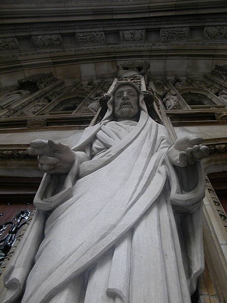 Jesus statue at the entrance of a NY church stock photo