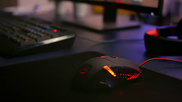 istock Closeup of professional mouse with RGB lighting 1811544464