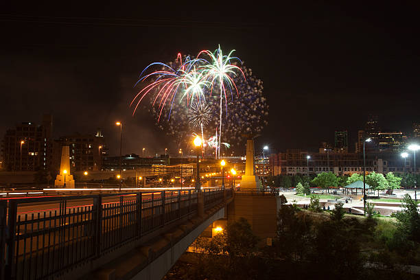 Fireworks over Denver and skate park Colorado