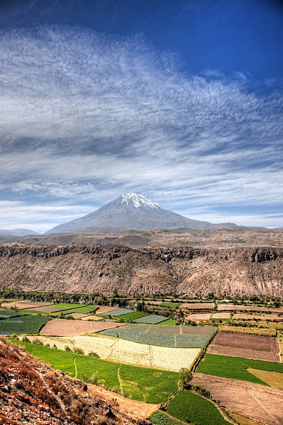 istock Volcano El Misti rising behind agricultural fields of Arequipa 181155253