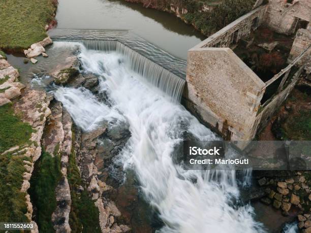 Abandoned Mill With Waterfall As Seen From Above Stock Photo - Download Image Now - Abandoned, Above, Aerial View