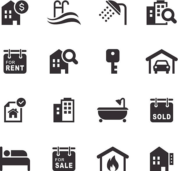 mono ikony ustaw/nieruchomości - computer icon symbol icon set real estate stock illustrations