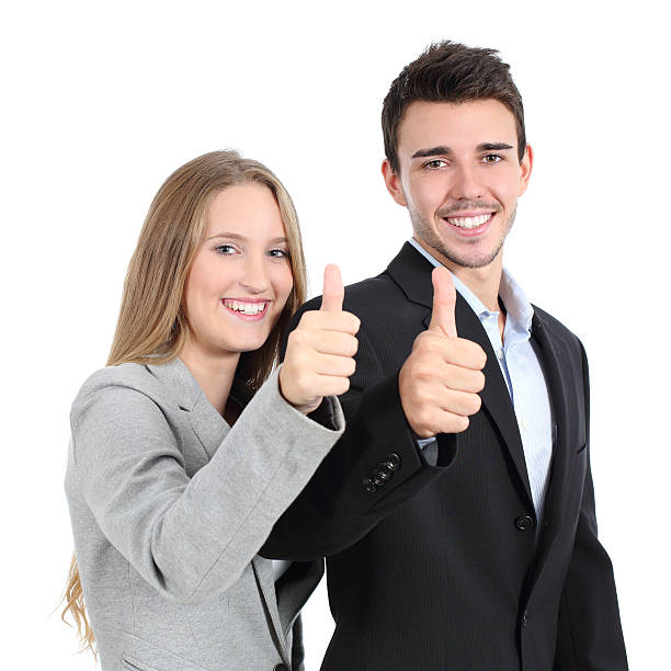 istock Two businesspeople agree with thumb up 181156425