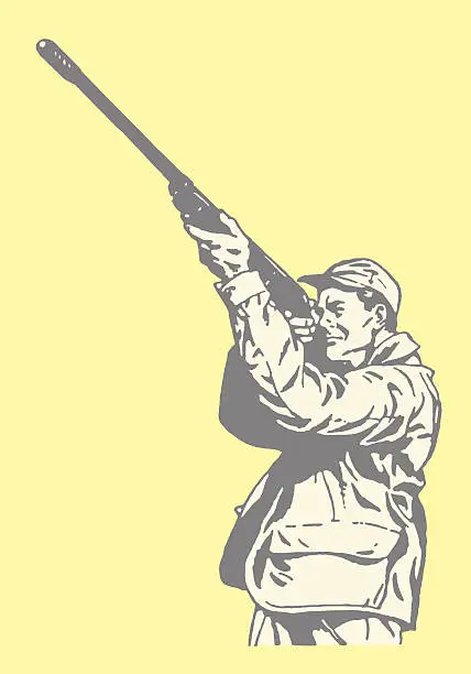Vector illustration of Hunter pointing gun in the air