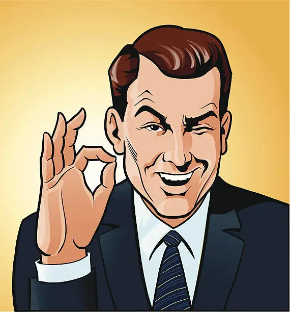 Vector illustration of Man Winking With OK Gesture