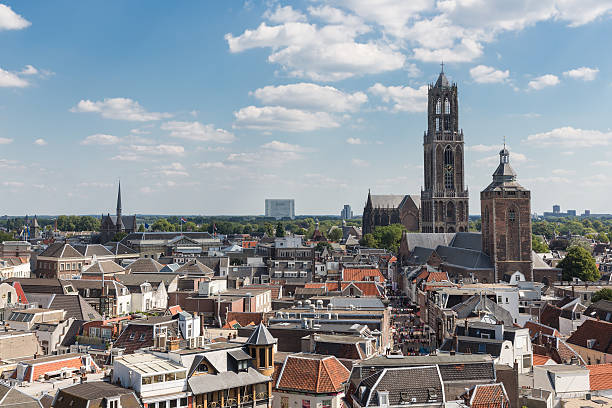 Aerial view of the medieval city of Utrecht, the Netherlands Aerial cityscape of medieval city Utrecht, fourth city of the Netherlands netherlands aerial stock pictures, royalty-free photos & images