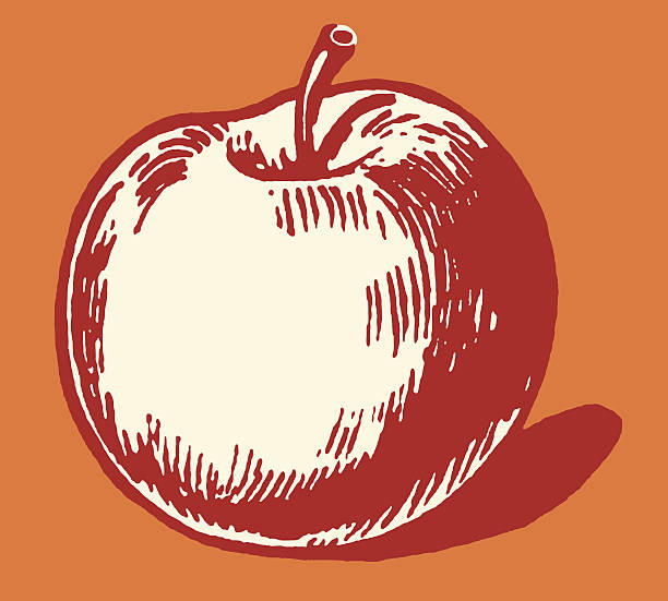 illustrated apple on red background - apple 幅插畫檔、美工圖案、卡通及圖標