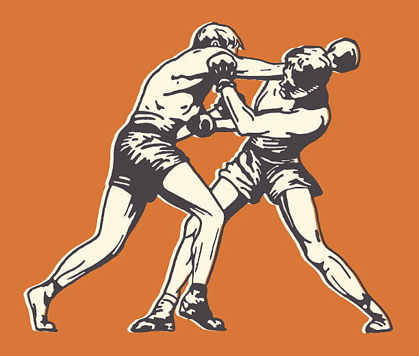 illustrazioni stock, clip art, cartoni animati e icone di tendenza di due uomini di boxe - pugilato sport