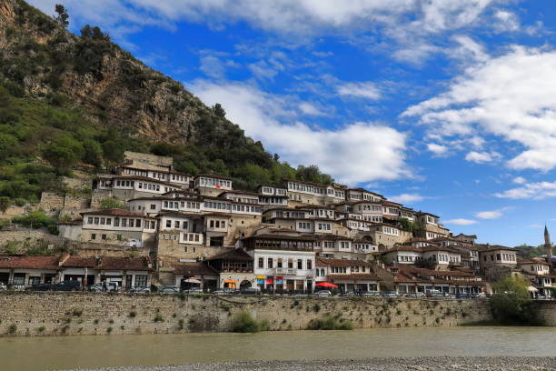 istock 'Thousand Windows' or 'Windows over Windows' houses in Mangalem district seen from Osum river south bank. Berat-Albania-069 1811587584