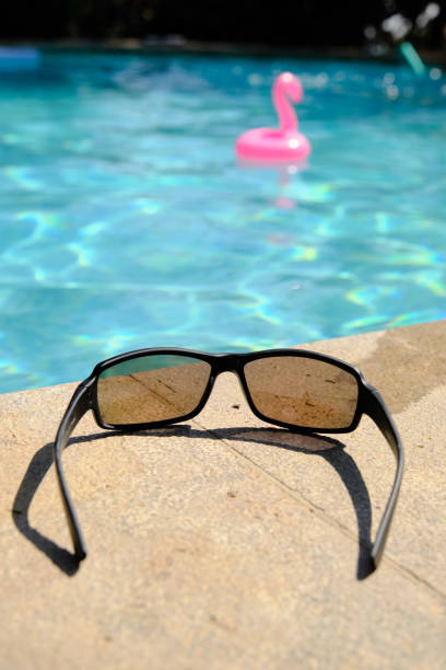 istock sunglasses on the background of the pool 1811592595