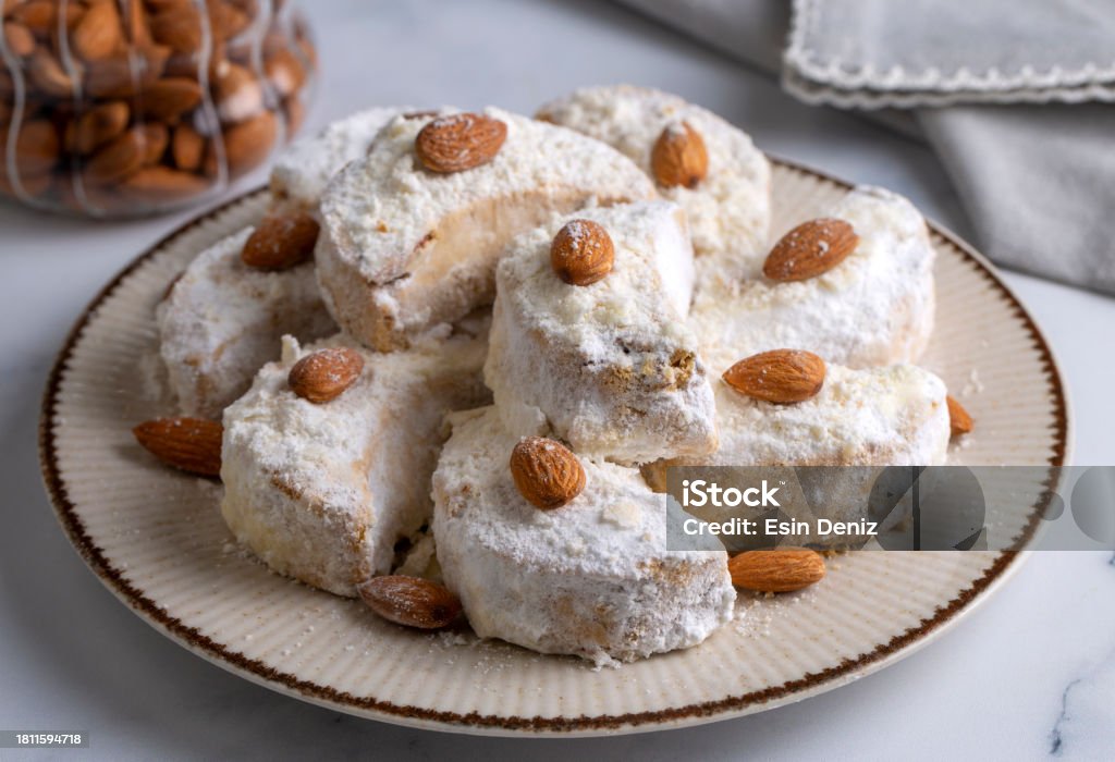 Traditional Kavala cookies with almond Baked Stock Photo
