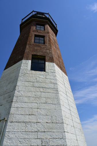 Point Judith, Narragansett, Rhode Island: Point Judith Lighthouse, from below - entrance to Narragansett Bay - photo by M.Torres