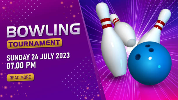 Bowling Tournament Template Bowling Tournament Template, Realistic Bowling Strike Widescreen, Vector Illustration bowling strike stock illustrations