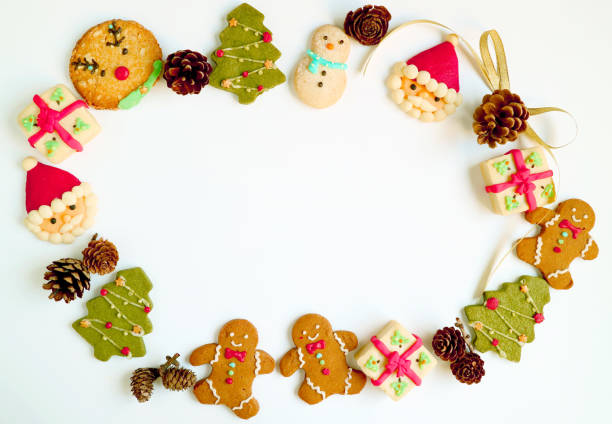Stunning Picture Frame of Assorted Christmas Cookies on White Background with Copy Space