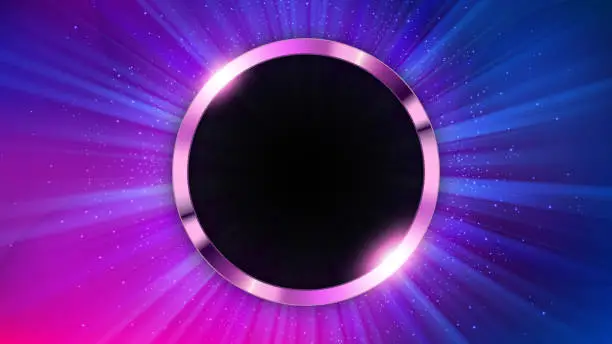 Vector illustration of Chrome Ring Hole Background, Elegant Blue Light Shine from Behind