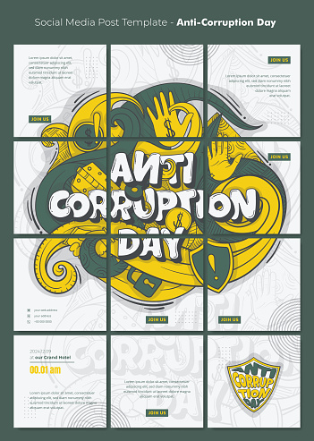 Social media post template with floral doodle art and typography of anti-corruption