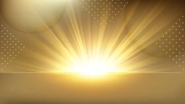 Vector illustration of Gold Light Rising From Horizon, Glowing Shine Background