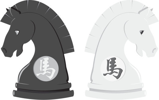 Black and white horse chess pieces with chinese sign