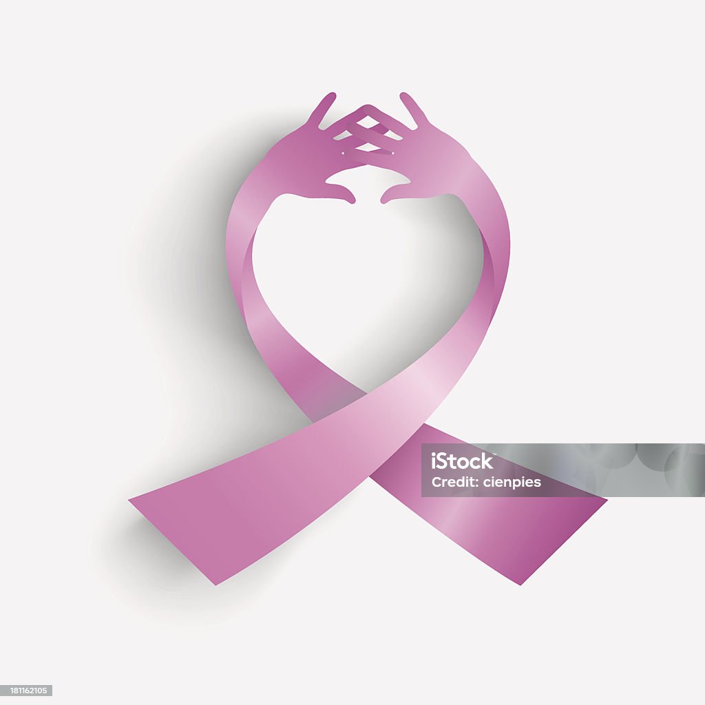 Ruban de sensibilisation pour le cancer du sein en charge avec les mains de la composition. - clipart vectoriel de Main humaine libre de droits