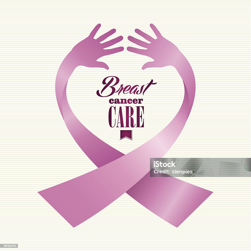 Breast cancer care nastro di consapevolezza testo con mani umane composizione. - arte vettoriale royalty-free di Mano umana