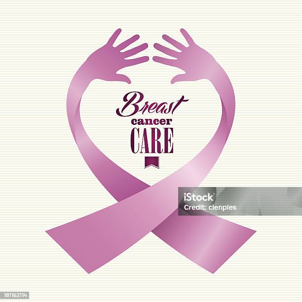 Breast Cancer Care Nastro Di Consapevolezza Testo Con Mani Umane Composizione - Immagini vettoriali stock e altre immagini di Mano umana