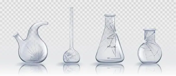 Vector illustration of Broken glass laboratory chemical measuring flasks