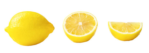 istock Set of whole yellow lemon with half and slice isolated on white background with clipping path 1811640182