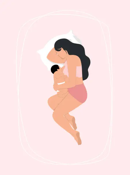 Vector illustration of mother breastfeeding baby
