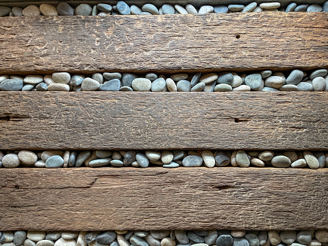 Walkway wood plank on willow stone