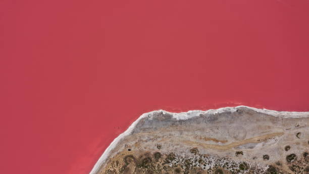 istock Flying over a pink salt lake. Salt production facilities saline 1811657703