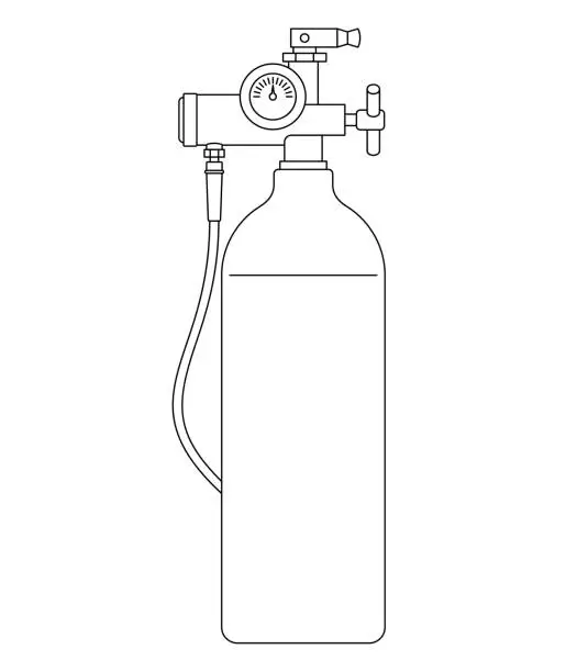 Vector illustration of Oxygen tank - O2 gas reservoir icon in thin line