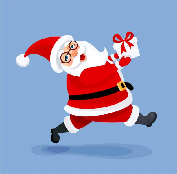 Vector illustration of Santa Claus Ensuring Timely Delivery of Christmas Presents
