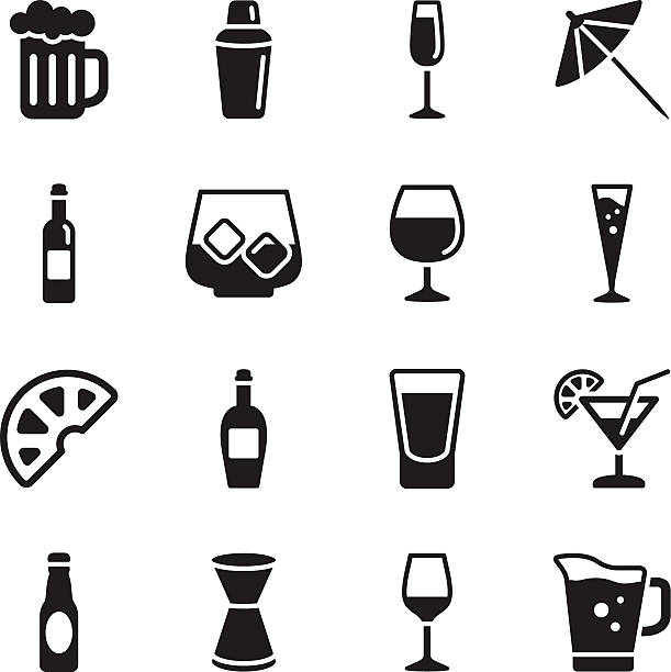 ilustraciones, imágenes clip art, dibujos animados e iconos de stock de iconos de alcohol - wine bar beer bottle beer