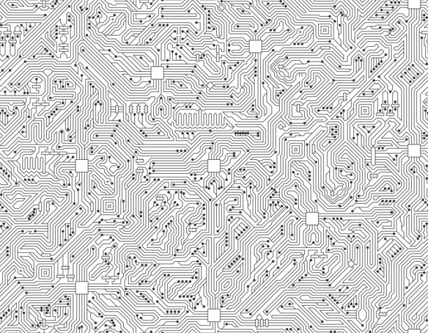 компьютер печатная плата бесшовные технологических фон черный и белый - mother board stock illustrations