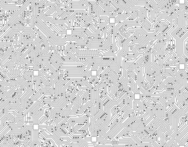 Vector illustration of Computer Circuit Board Seamless Black and White Technology Background