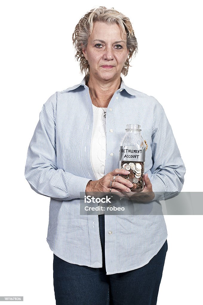 Mujer agarrando su jubilación cuenta - Foto de stock de Actividades bancarias libre de derechos