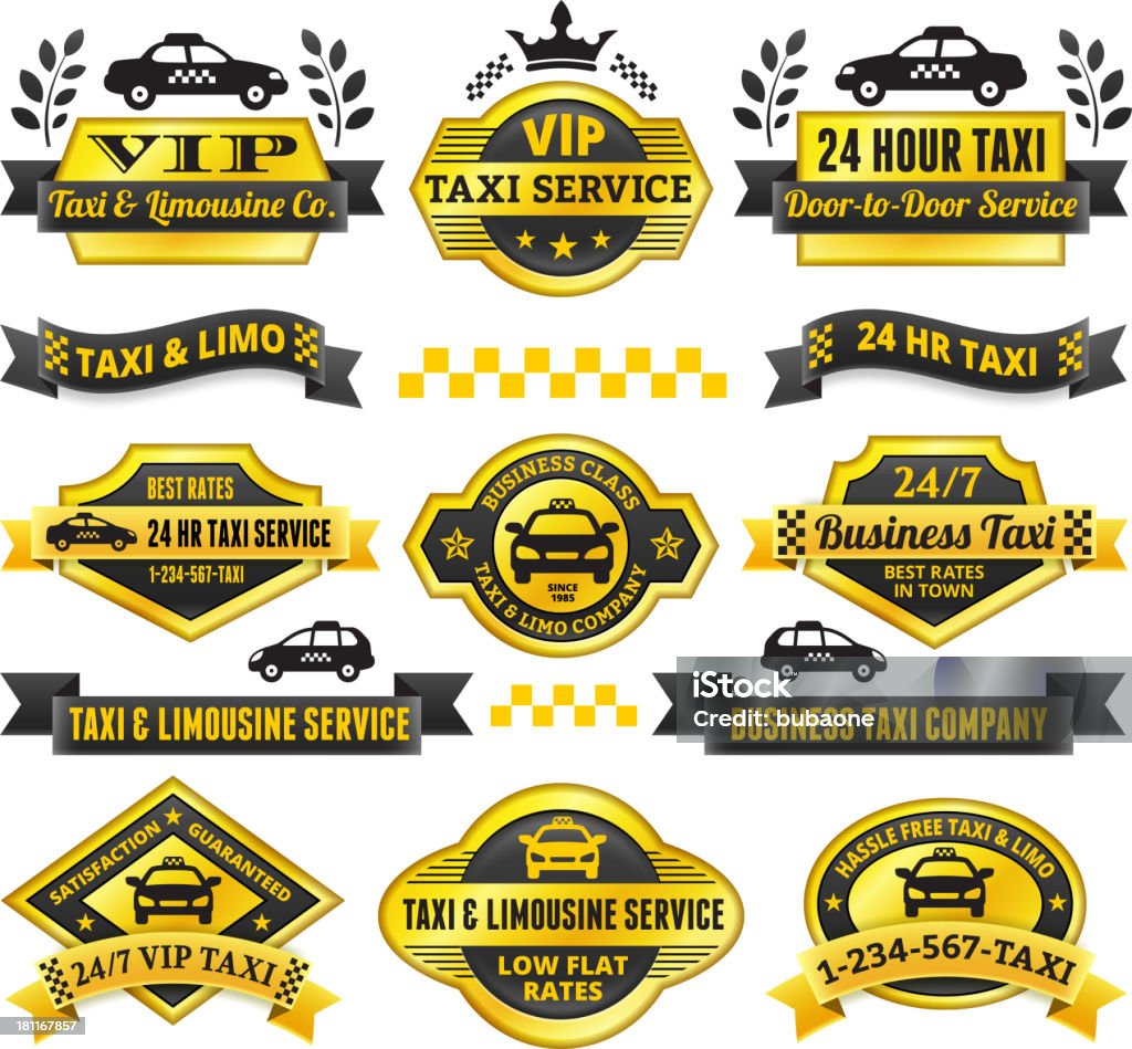 Taxi et Limousine & ensemble de Badge or noir - clipart vectoriel de Classification libre de droits