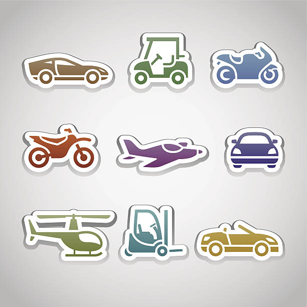 flat retro color stickers - set eleven flat retro color stickers - set eleven golf cart vector stock illustrations