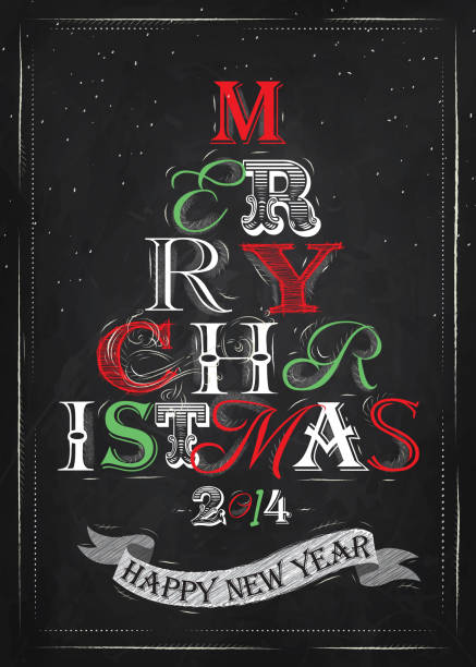 ilustrações de stock, clip art, desenhos animados e ícones de merry natal e ano novo lettering árvore vermelho - new years eve 2014 christmas retro revival