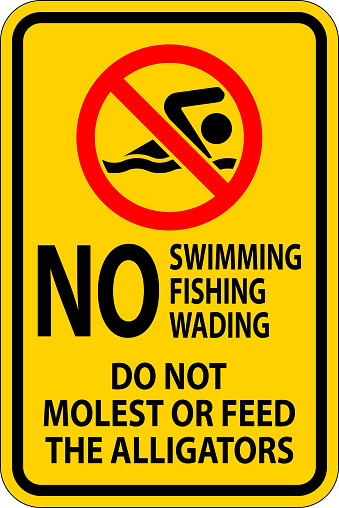 Alligator Warning Sign No Swimming Fishing Wading, Do Not Molest Or Feed The Alligators