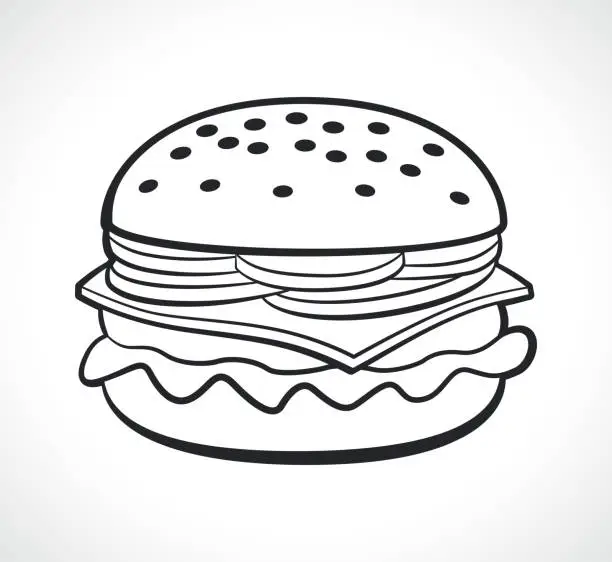 Vector illustration of burger or hamburger drawing contour