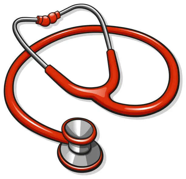 Vector illustration of red doctor stethoscope drawing isolated