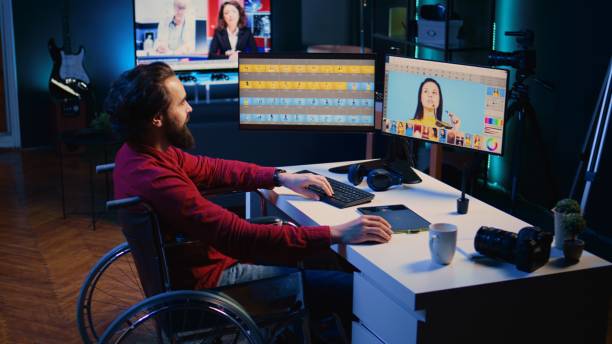 istock Freelancer with locomotor disability selecting best pictures for editorial content 1811714250